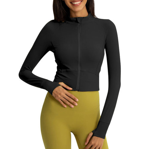 Women's Yoga Long-Sleeve Outdoor Running Sports Jacket with Zipper, Stand-Up Collar, and Slim Fit—Premium-Looking Running Top