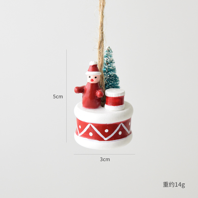 NUCHI亚马逊跨境圣诞节装饰树脂雪人小鼓迷你圣诞树装饰小挂件|undefined