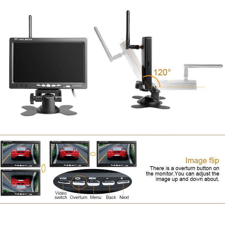 7 inch wireless display suit bus wireless reversing image 2.4G transceiver HD truck camera