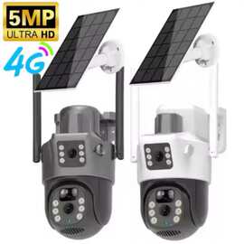 户外防水双镜头双画面太阳能摄像机跨境热卖 4G远程Solar Camera