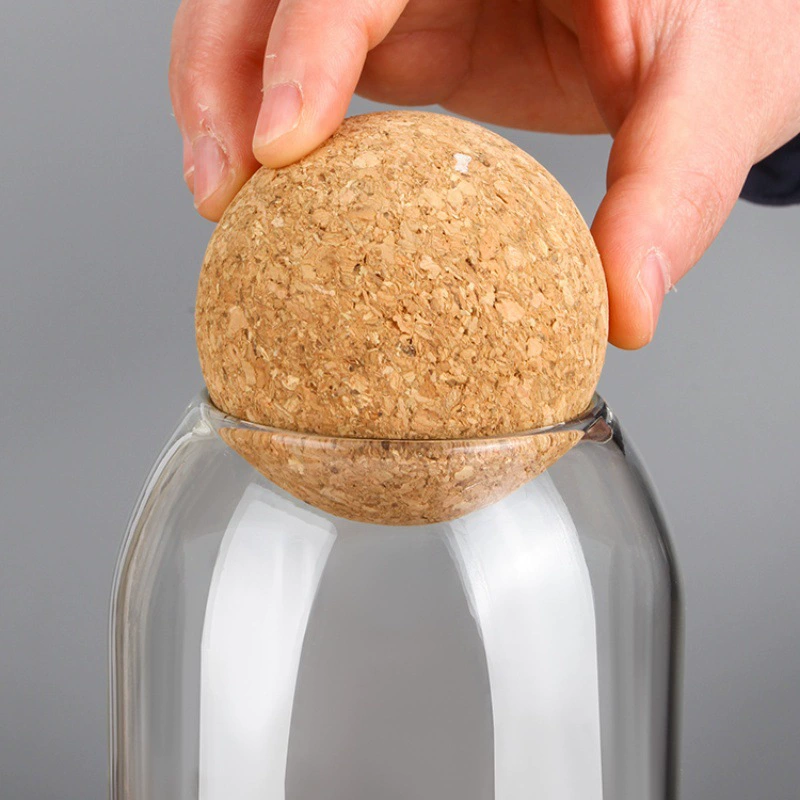 Glass storage jar, high borosilicate with cork ball lid, 500–1,200 ml (transparent)