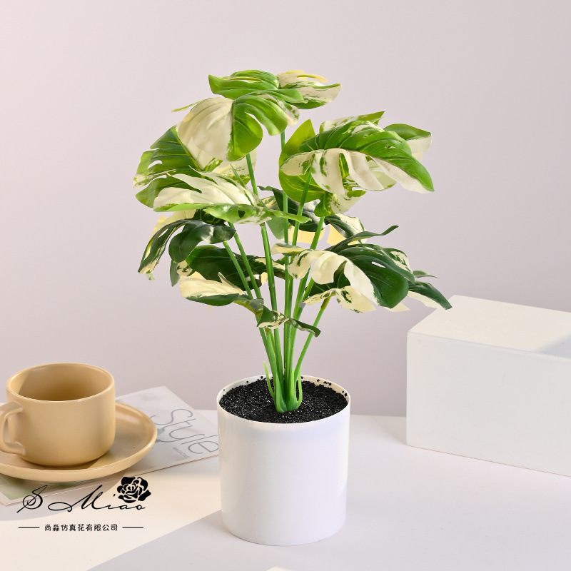 Plantas verdes de 12 hojas, plantas en macetas de simulación, flores artificiales, decoración de estudio fotográfico para el hogar creativo, plantas verdes artificiales, bonsai de simulación