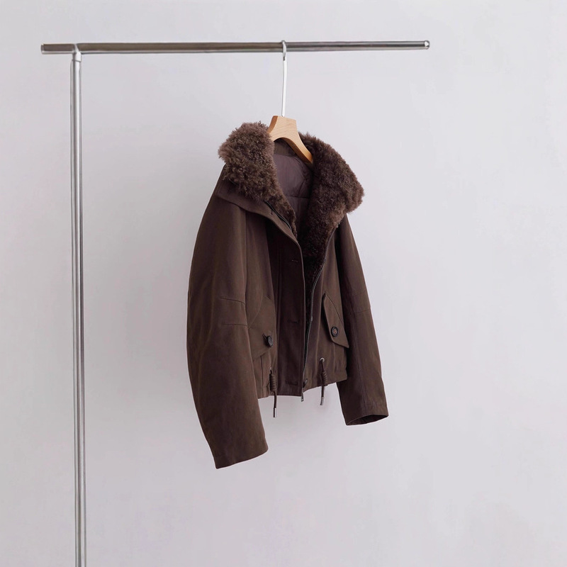 Detachable Cashmere Fur Collar, Lightweight and Warm 95 White Goose down Jacket 23153 Drop Shipping