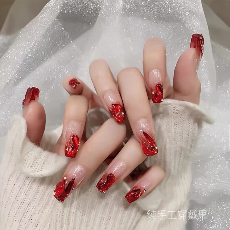 Wear nail high sense 2022 new fashion handmade finished nail patch mid-length bridal fake nails