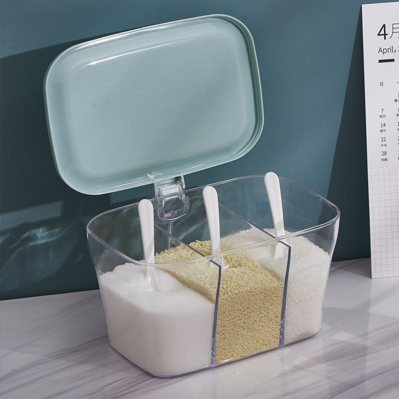 [Caja de condimento de múltiples rejillas engrosada] caja de condimento de combinación a prueba de humedad con cuchara sal de cocina MSG caja de condimento de especias