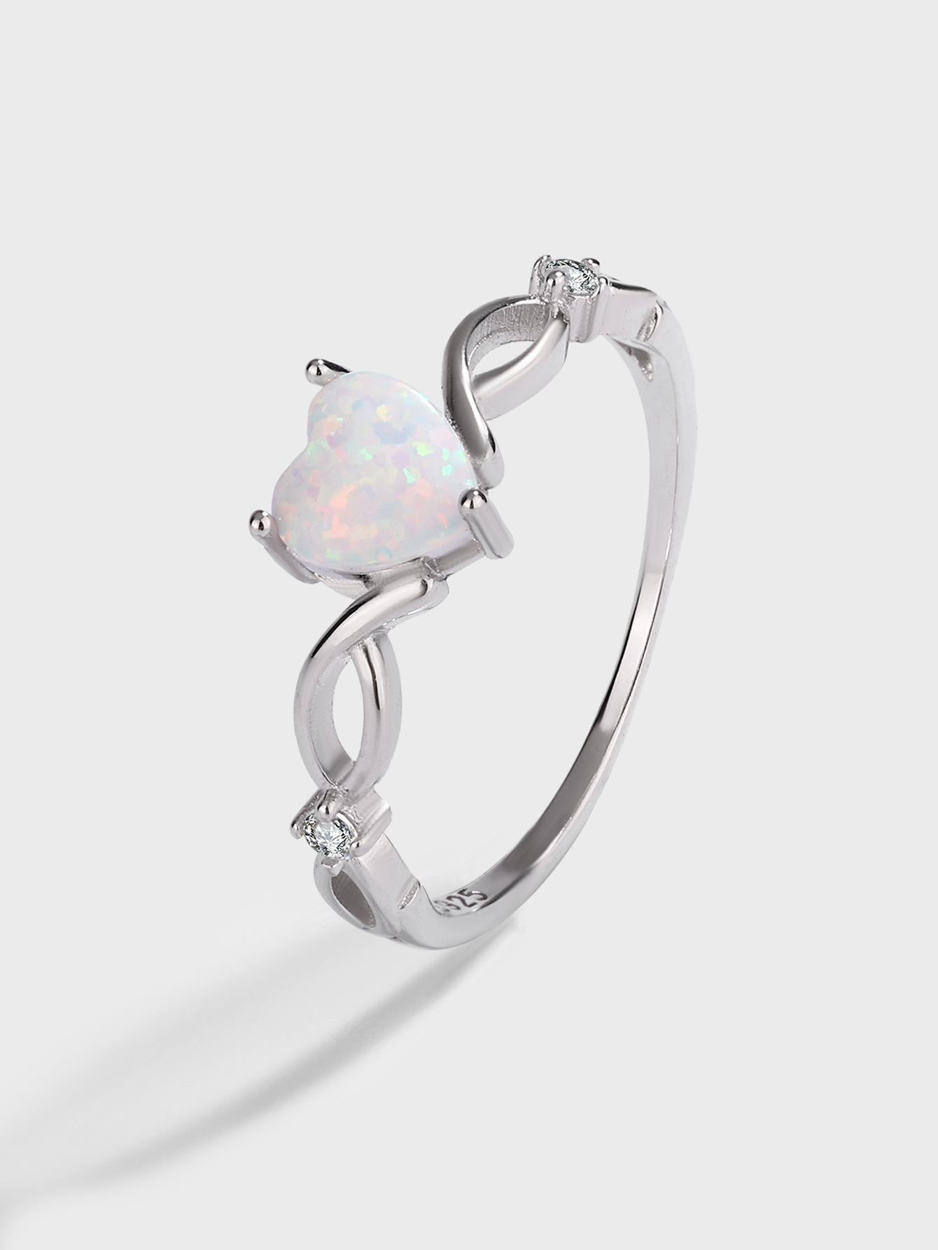 Unisex Gender 925 Sterling Silver Opal Heart Shape Rings 925 Sterling Silver Rings
