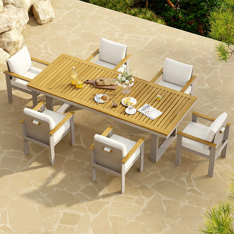 Mesa y silla al aire libre terraza villa impermeable y protector solar comedor hotel al aire libre anti-corrosión muebles de ocio de teca image 1