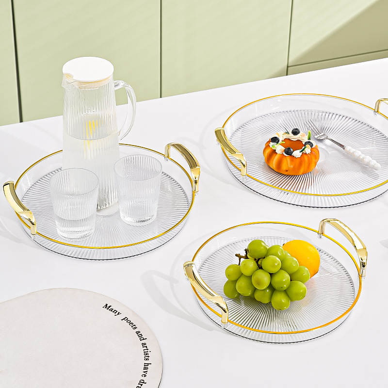 Platos de frutas de lujo ligero ins bandeja redonda de orejas bandeja de té de sala de estar taza de agua bandeja de plástico gruesa bandeja de almacenamiento