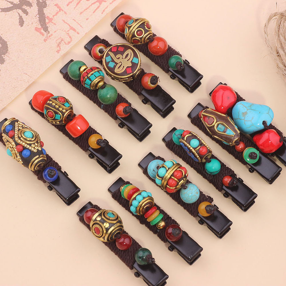 Xizang Style Niche Design Xizang Style Hairpin Hand-Woven Xizang Jewelry Headdress for Women Gemstone Ethnic Style Hair Accessories