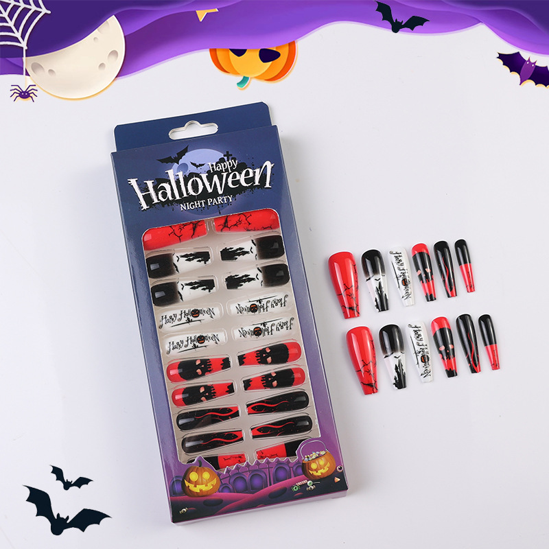 Transfronterizos Halloween desgaste de uñas murciélagos calabaza productos terminados de uñas falsas parches de uñas manicuras gelatina caja de gel