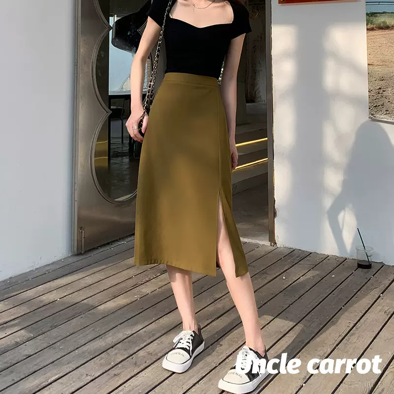 前开叉包臀裙女小个子春夏季2025年新款高腰设计感中长款半身裙子