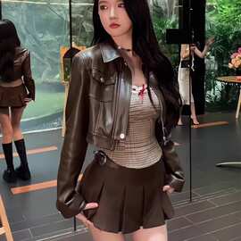 皮衣外套女短款2026春秋新款百搭时尚潮流美式皮夹克女洋气