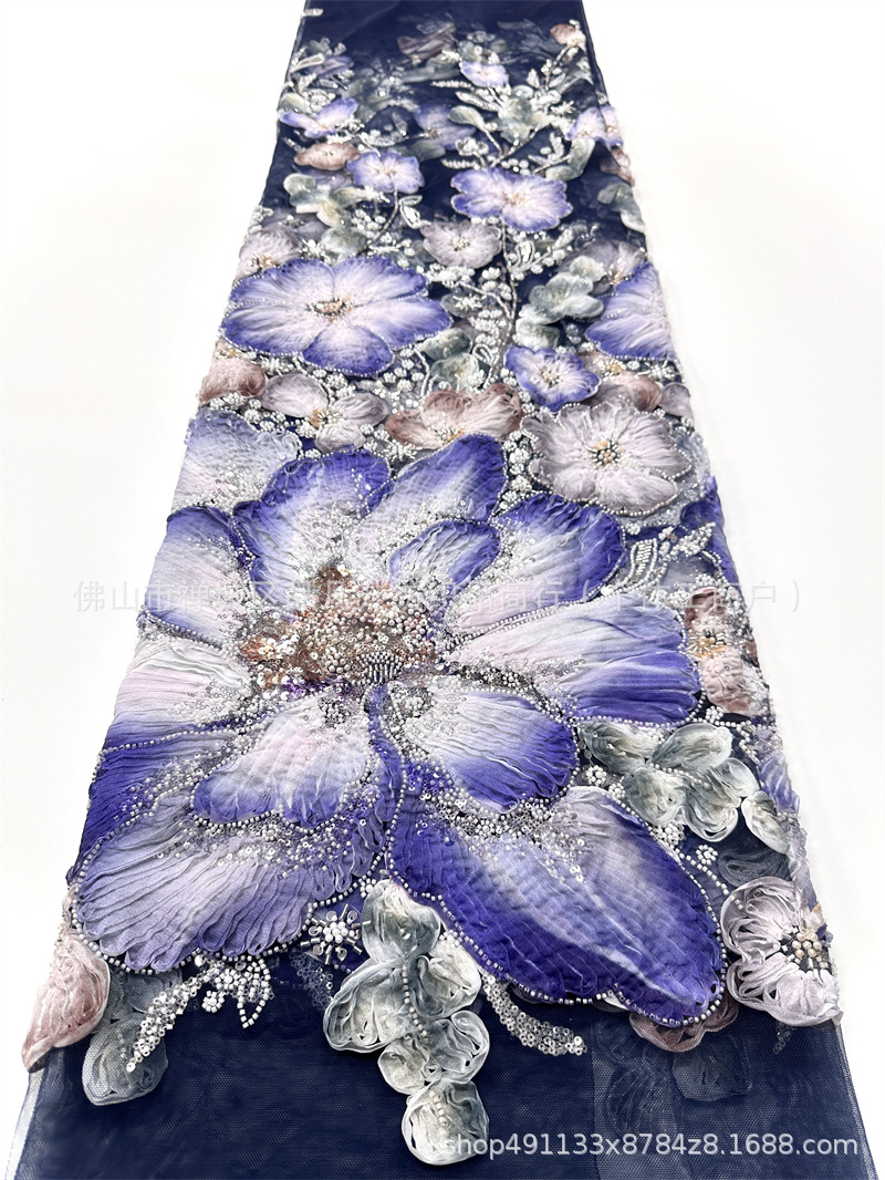 Fabricantes de nueva industria pesada Gaoding gran placa de flores con tela bordada al por mayor vestido de boda cena tela de ropa
