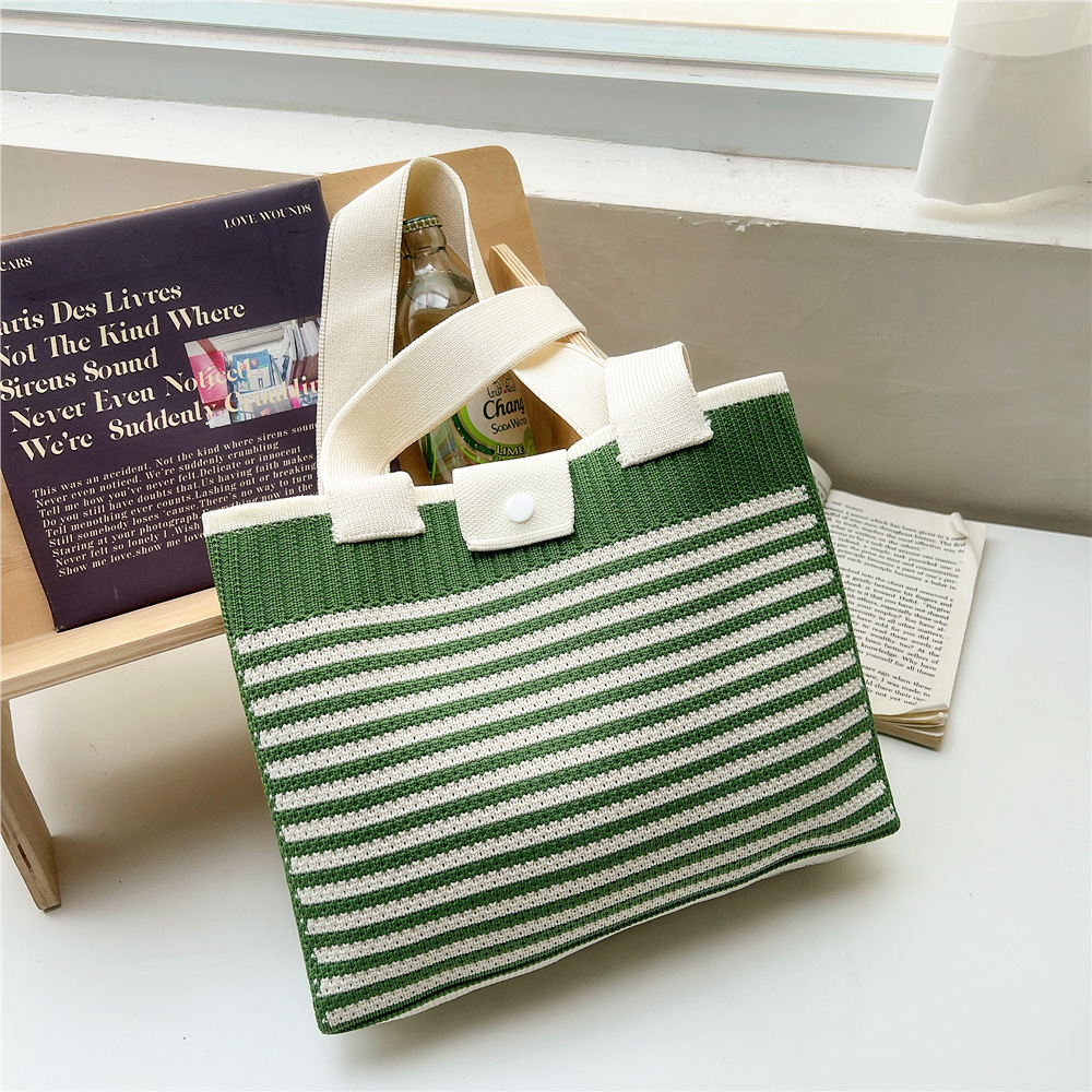 202g Weight Polyester Lining Material Buckle Closure Type Double Shoulder Straps Strap Type Tote Bag Bags Type Daily, Shopping Occasion Knit Material Stripe Pattern All Seasons Season Women's Gender Classic Style Style Medium Size Women's Medium Knit Stripe Classic Style Buckle Tote Bag 7