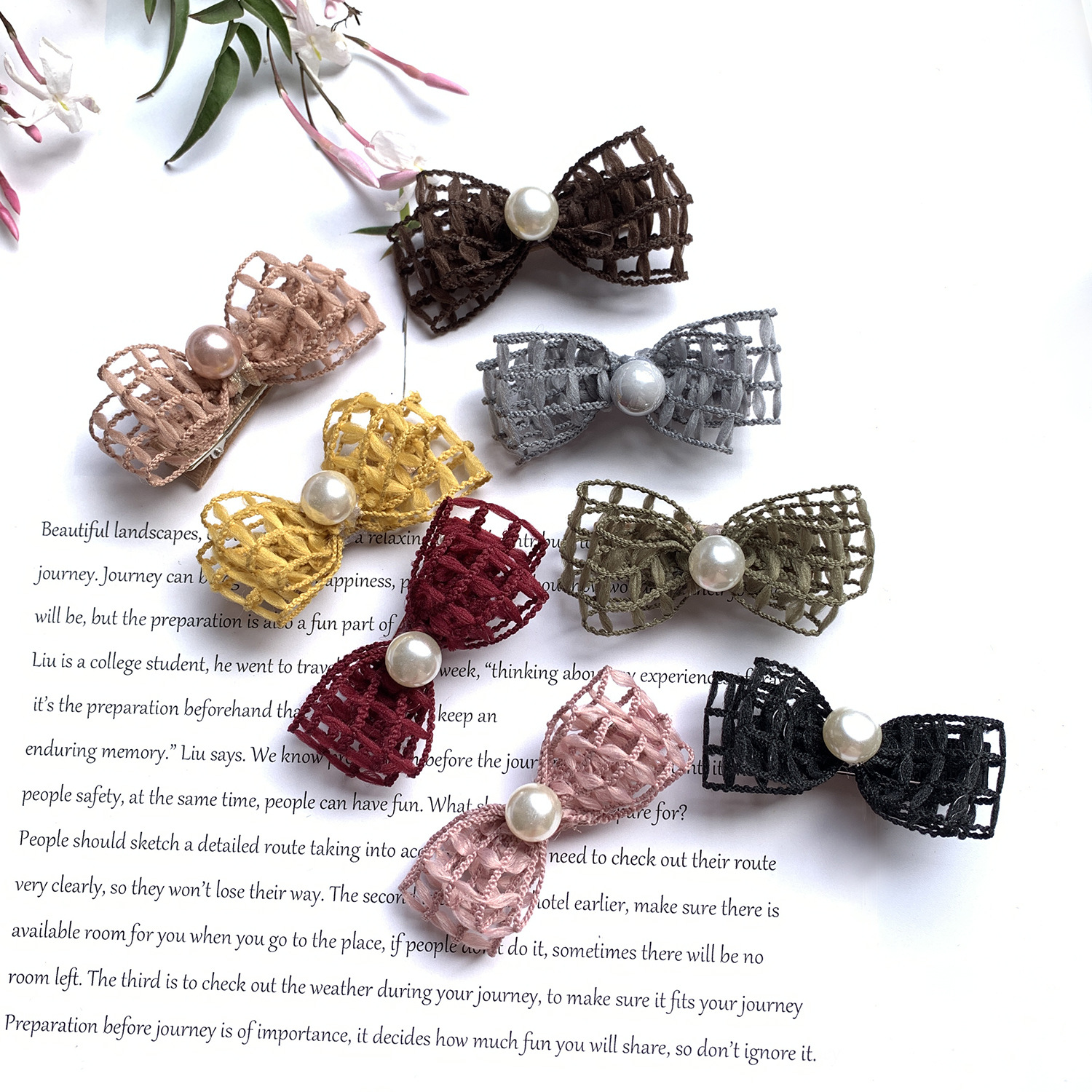 Korean retro geometric lace hairpin, pea...