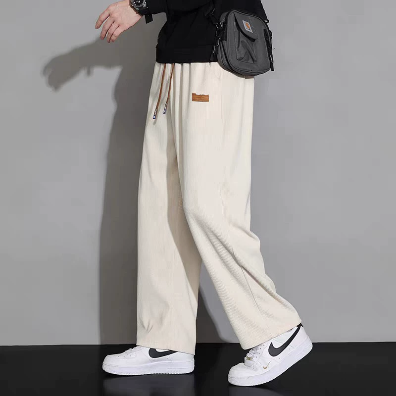 Брюки из ледяного шелка, большие размеры, унисекс, ребристые, гладкие, мужские, модные, свободные, универсальные, прямые, повседневные, широкие.