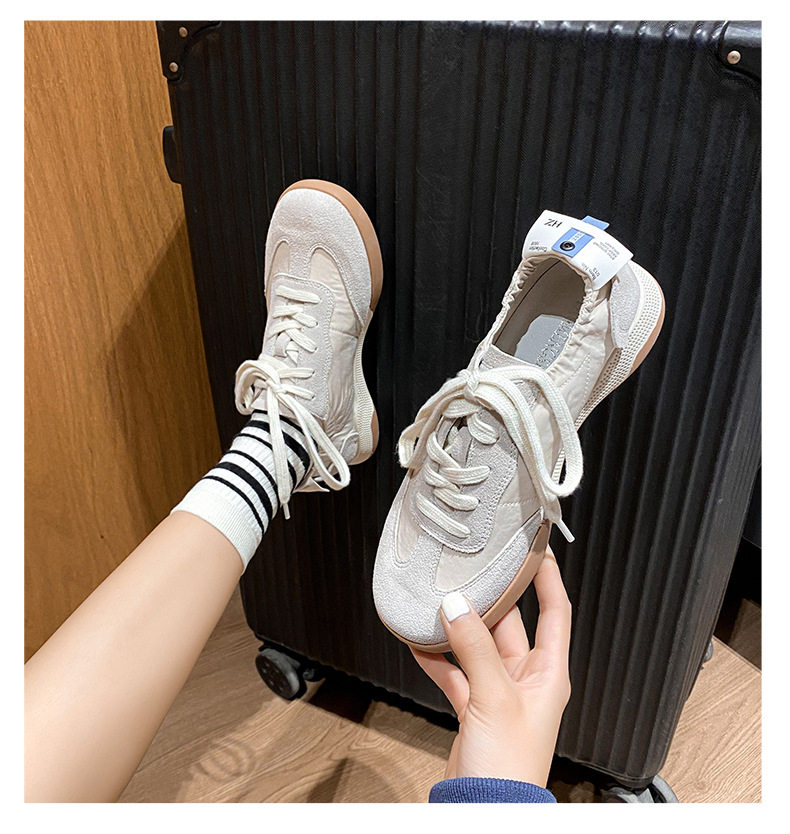 Giày sneaker nữ da thật phối lưới kiểu ballet, đế cao su chống trượt, dây buộc — Màu hồng, Màu mơ, Màu vàng chi tiết 15