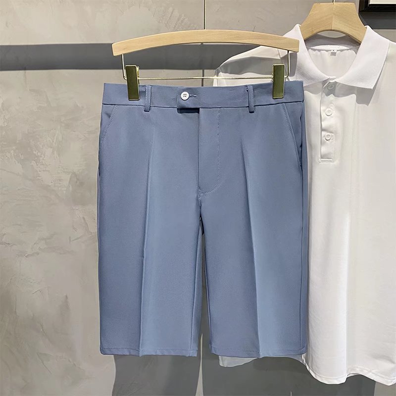 Pantalones casuales recortados drapeado de los hombres pantalones cortos de traje de seda fina de hielo de verano Pantalones sueltos de los hombres Pantalones rectos casuales recortados image 11