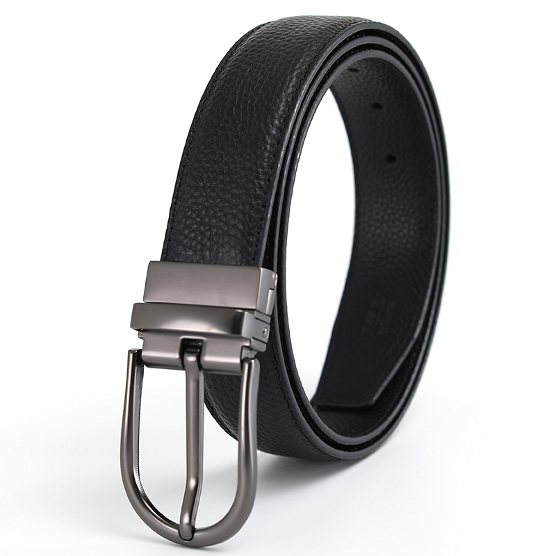 Men's belt made from top-grain cowhide, pin buckle, reversible buckle, double-sided genuine leather, versatile daily style belt for young and middle-aged men.