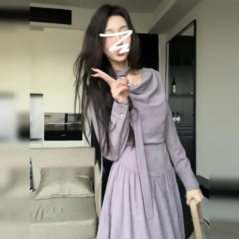韩系绿色气质长袖连衣裙子女秋季2025新款简单大方高级感温柔长裙|undefined