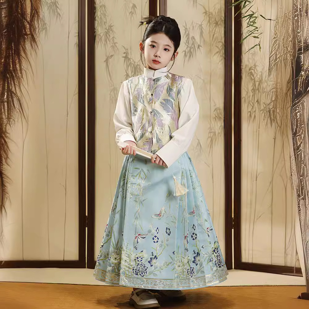 Children's Horse-face Skirt Ming Dynasty Style Children's Ancient Costume Modified Hanfu Everyday Wearable Vest Set 2024 Spring and Autumn Collection
