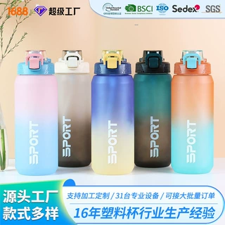 渐变色塑料水杯便携防摔大容量运动水壶轻奢户外健身简约吸管杯子