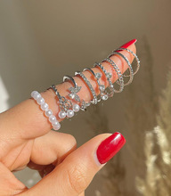 外貿新款蝴蝶鑲鑽戒指混批珍珠戒指女小眾高級關節戒指套裝9件套