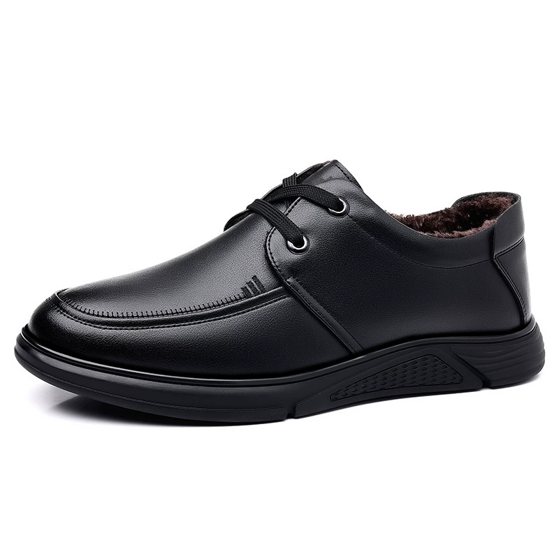 7709 Мужская обувь Деловая повседневная обувь Модельная повседневная кожаная обувь на весну и осень Теплые хлопковые туфли на флисовой подкладке с низким верхом на шнуровке