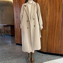 美拉德中长款毛呢外套女小个子名媛ins宽松秋冬加绒加厚呢子大衣