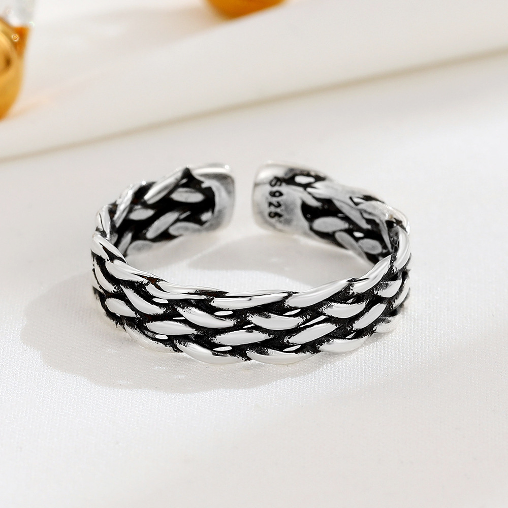 A small minority personality Retro Jewelry s925 Sterling Silver weave chain Ring senior Cold Opening Ring