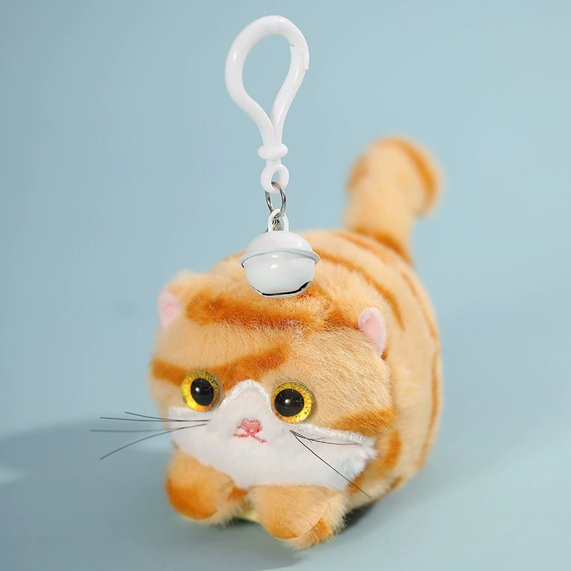 Plush Keychain Doll, Cute Kitty/Rabbit/Panda on Lanyard with Bell, 6.7×6.2×8.2 cm
