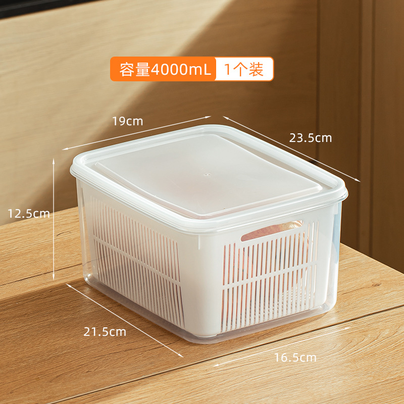 Caja de almacenamiento del refrigerador, canasta de drenaje, caja de conservación fresca, cocina de grado alimenticio, frutas y verduras, artefacto de congelación de doble capa especial image 10