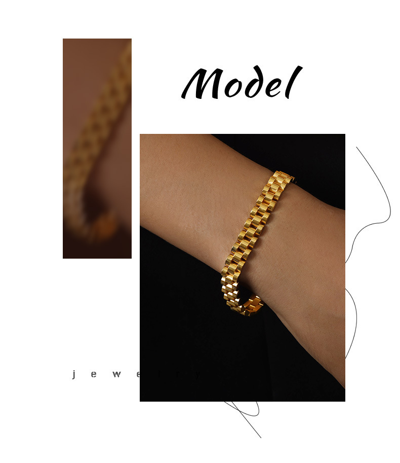 65g Weight Simple Style Color Block Titanium Steel Plating Vacuum Plating Men's Bracelets Men's Chain Bracelets
