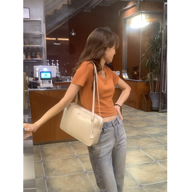 Huangyi U-Neck Multi-Color T-Shirt for Women 2025 Summer Korean Style Short Slim-Fitting Top for Inner Wear and Outer Wear 132Tz6588