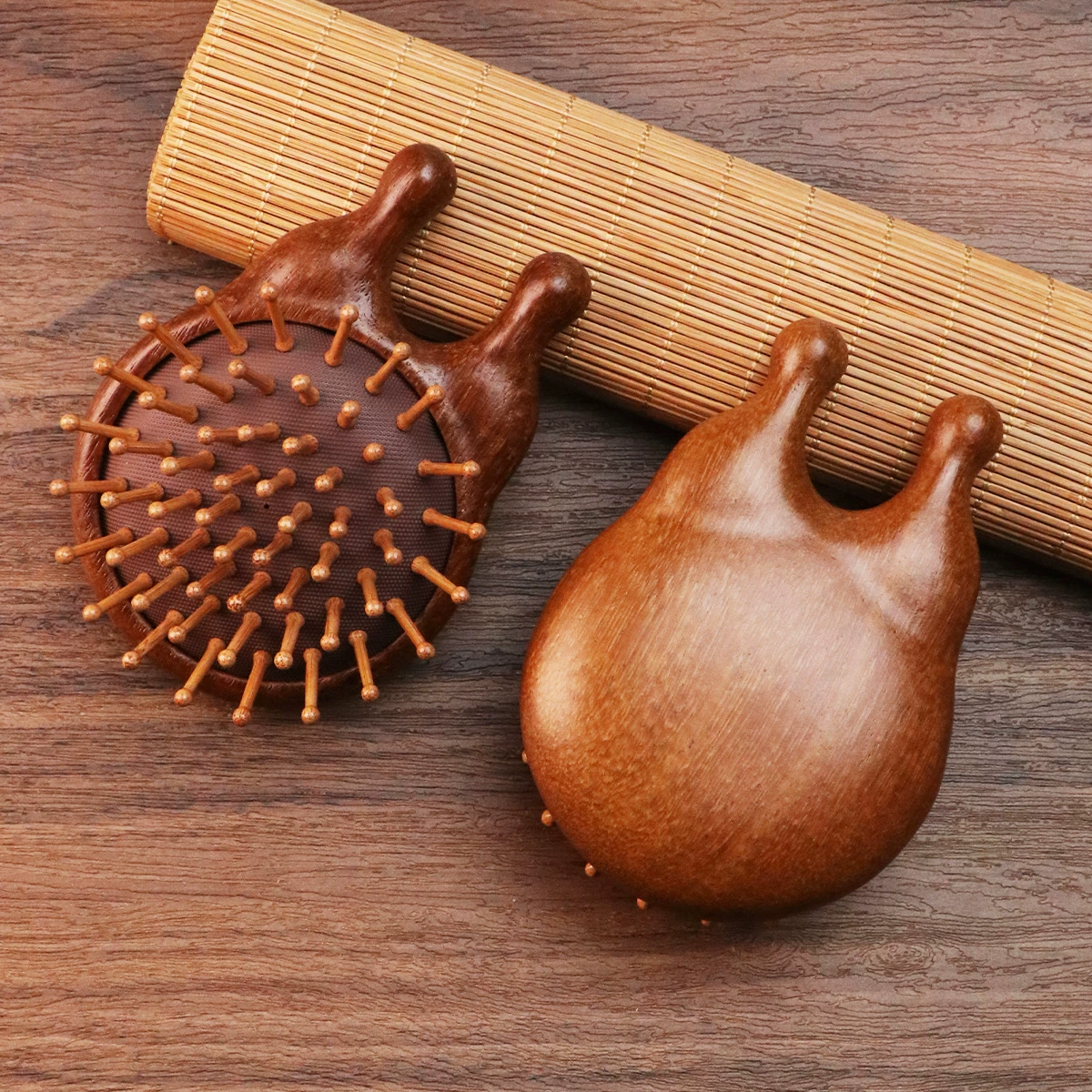 Массажная щётка из сандалового дерева, мягкая пятка, подарочная коробка, подушка из натурального дерева, щётка с квадратной головкой, придаёт объём