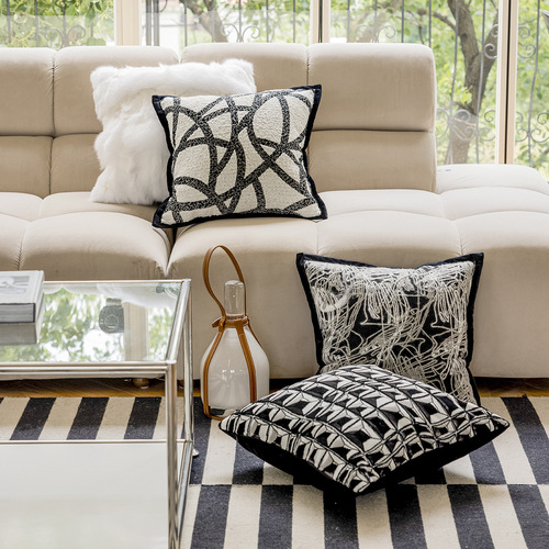 Light luxury black and white sofa pillow case ins style modern simple living room soft jacquard cushion sofa bed cushion