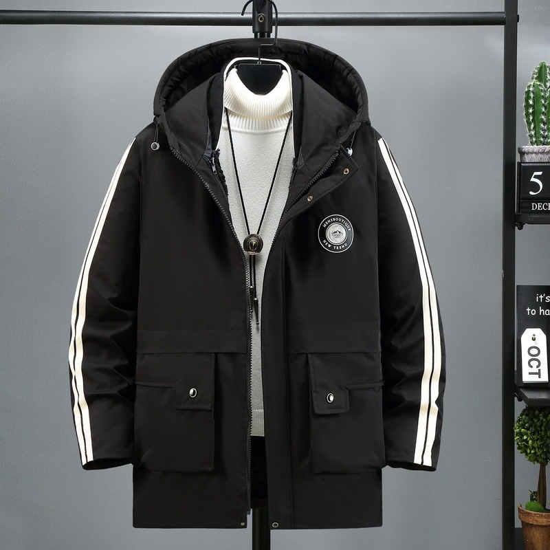 Plus-Size Men's Mid-Length Parka Jacket, New Autumn and Winter Style with Detachable Lining, Extra Large Cotton Coat for Trendy Plus-Size Individuals
