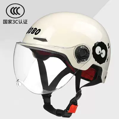 New Certified New National Standard Electric Motorcycle Safety Helmet, Summer Sun Protection Battery Bike Helmet for Girls, Cute Design (Motosiklet kaskı (dəbilqə)) - 3c-certification-milky-white-briquettes-transparent
