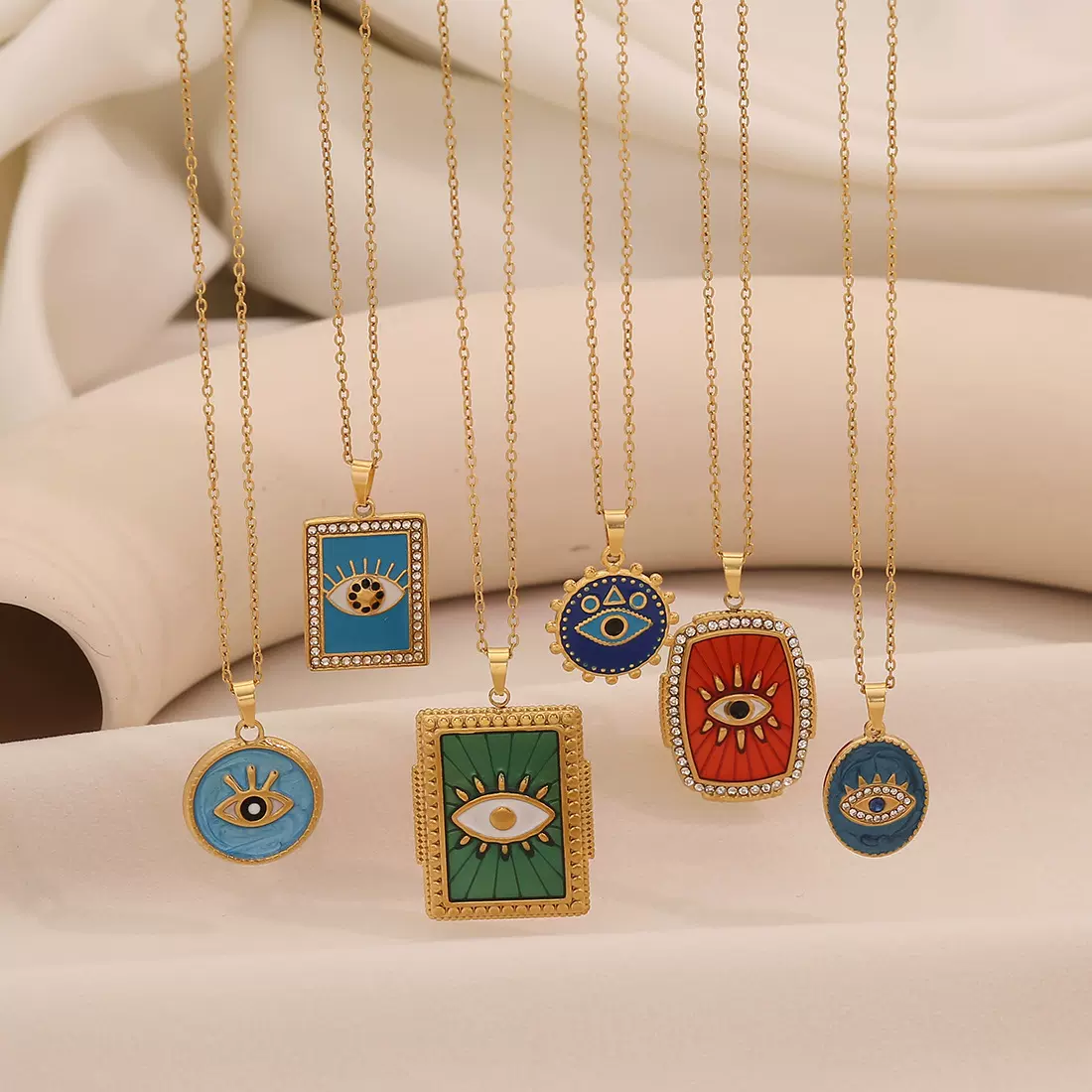 【冰萌】滴油眼睛吊坠项链个性几何不锈钢锁骨链跨境饰品N1536