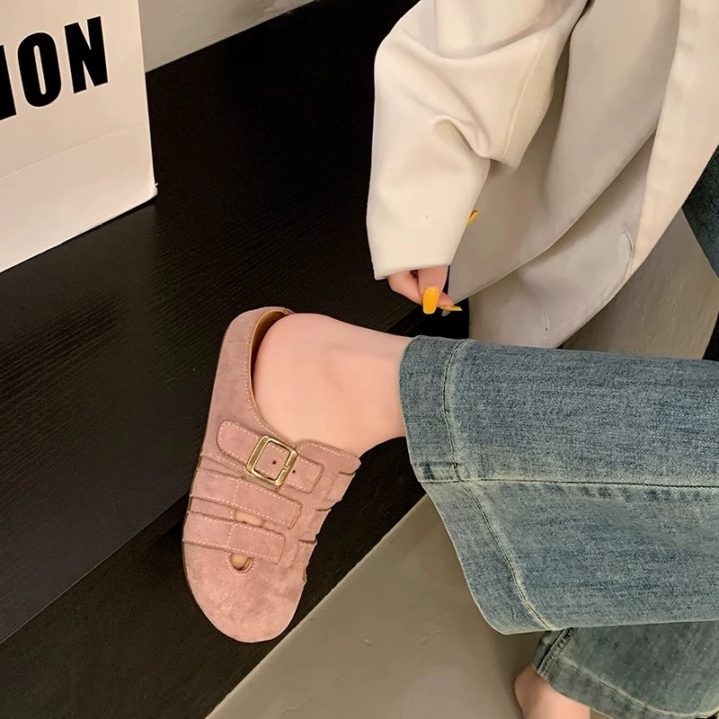 Панельные тапочки Lancai Pine Cone Toe для женщин, обувь Birkenstock 2025 года, летняя новая однотонная верхняя одежда, плоские сандалии