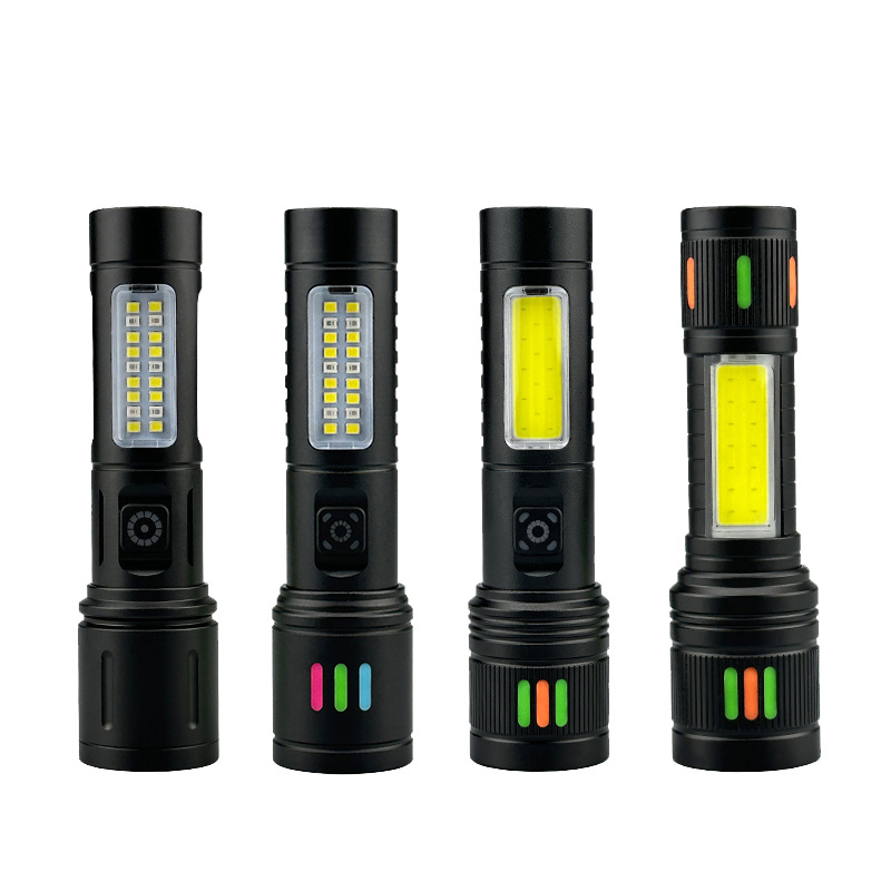 Transfronterizo nueva luz brillante zoom linterna multifuncional tipo-C carga fluorescente eléctrica blanqueador linterna láser LED