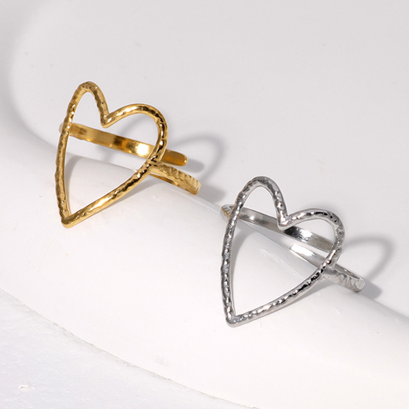 Sweet Heart Shape Stainless Steel Plating Hollow Out Open Ring display picture 1