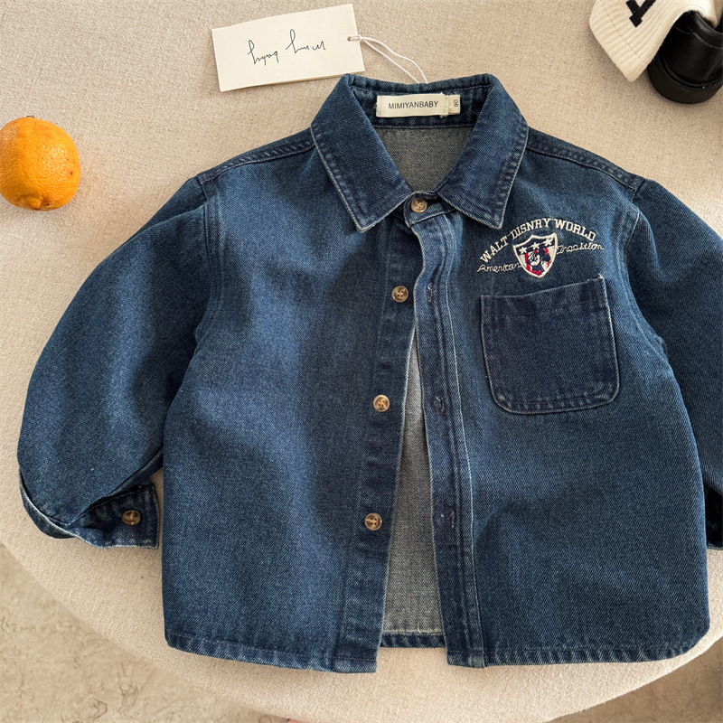 Children's Clothing 2025 Boys' Denim Shirt Korean Style Kidsren's Long-Sleeved Shirt Handsome Baby Spring & Fall Jacket Dropshipping