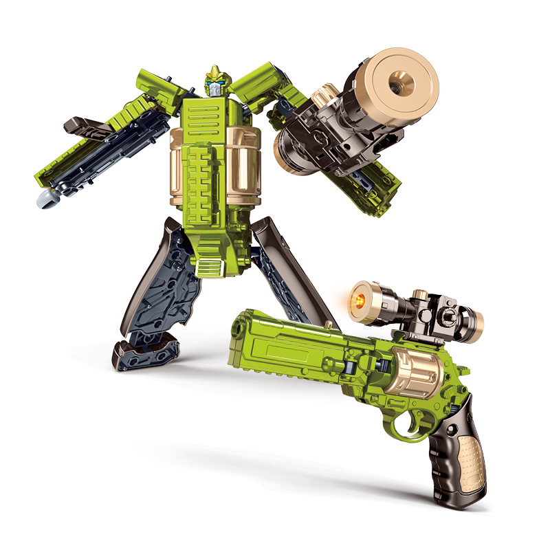 Green transforming revolver robot (two forms/sound and light/cannonball ejection)