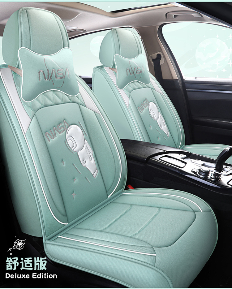 Summer New Car Seat Cushion, Linen Seat Cover, Universal for All Seasons, Fully Surrounded Linen Fabric Cushion, Cartoon Special Cushion