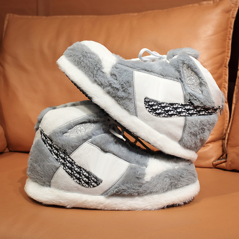 Invierno nuevas zapatillas calientes un cono grandes Zapatillas de algodón con gancho zapatos de algodón hogar artefacto suave talón engrosado zapatillas