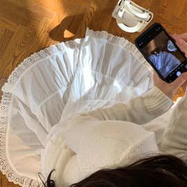 拼接花边带里裤设计蛋糕短裙/长裙女2024春a字半身裙小白裙