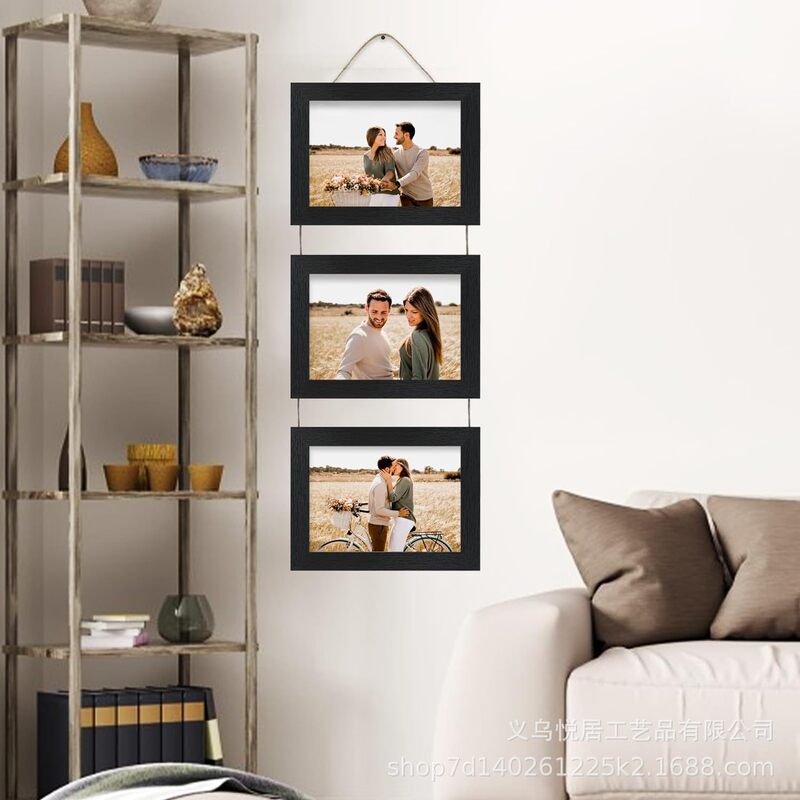 Cross-Border Hanging Photo Frame Collage Wooden Atmosphere Handmade 3-Frame Set Vertical Country Old Style Retro