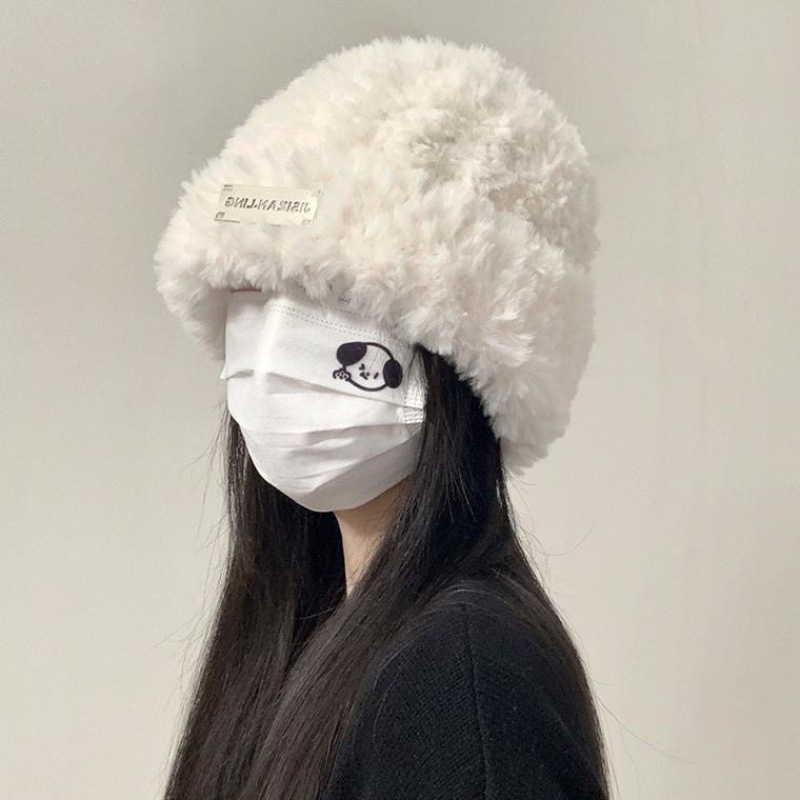 冬季网红新款毛绒女士帽韩版小熊耳朵保暖帽宽松时尚显脸小套头帽|undefined
