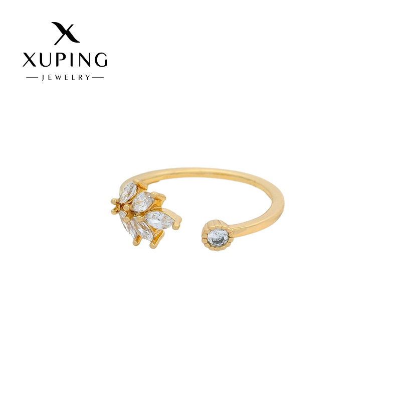 Anillo de hoja con piedra artificial de color 14k, chapado en aleación, de Xuping, joyería moderna y versátil para mujer.